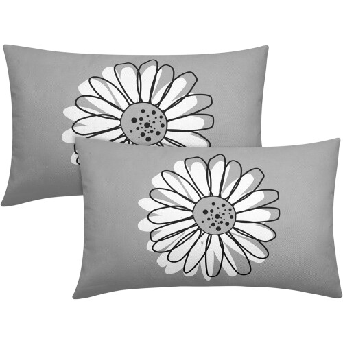 Fodere per cuscini con margherite, grigio e bianco, 30x50 cm, set da 2