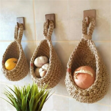 Hanging Fruit Baskets - 3 Pack Wicker Wall Hanging Basket for Storing Fresh Produce Handmade Kitchen Pantry Organizer (Small Medium Large)