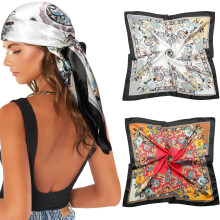 Lenço de cabeça quadrado grande de cetim de 35 polegadas - 2 peças de lenços de cabeça florais em cetim semelhante à seda, bandanas quadradas
