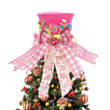 Weihnachtsbaumspitze mit Zuckerstangenmotiv, große Weihnachtsbaumspitze mit Schleife und Band, Christbaumschmuck für die Weihnachtszeit
