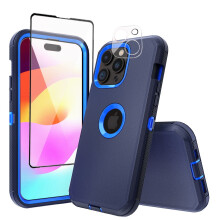 Pouzdro Xhy kompatibilní s iPhone 15Pro Max – vojenská třída 3 v 1, nárazuvzdorné pancéřování s ochranou obrazovky a objektivu, tmavě