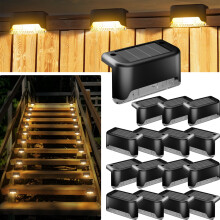 Luces solares para terraza de 16P, luces LED impermeables para escalones exteriores, cercas, patios, senderos – Blanco cálido, compatibles con