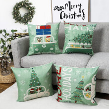Groene kerstboom kussenhoezen 18x18 cm, set van 4, kerstkussenhoezen met hondenprint, kerstdecoratie in landelijke stijl voor thuis, bank of fauteuil