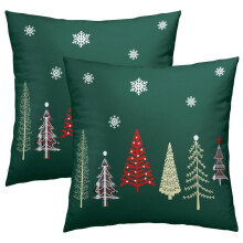 Kerstkussenhoezen 24x24 inch, bosgroen met boom- en sneeuwvlokmotief, katoen, set van 2 – geschikt voor standaard kussenvullingen van 24x24 inch.
