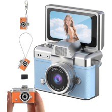 Mini nøkkelring digitalkamera 1080P CCD med vippeskjerm, 1,47" LCD, blits og 32 GB kort – søtt og kompakt for tenåringer, reiser og gaver