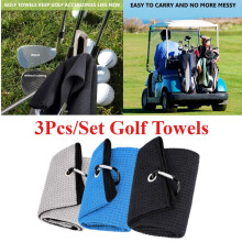 Set van 3 grote golfhanddoeken (40 x 60 cm), drievoudig opvouwbare microvezel wafelhanddoeken met karabijnhaak – compatibel met golftassen