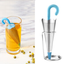 Infuseur à thé réutilisable en forme de parapluie avec plateau égouttoir et couvercle en silicone – Maille en acier inoxydable, compatible avec
