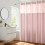Cortina de chuveiro rosa com bolinhas e forro removível, 180 x 188 cm (71 x 74 polegadas). 1