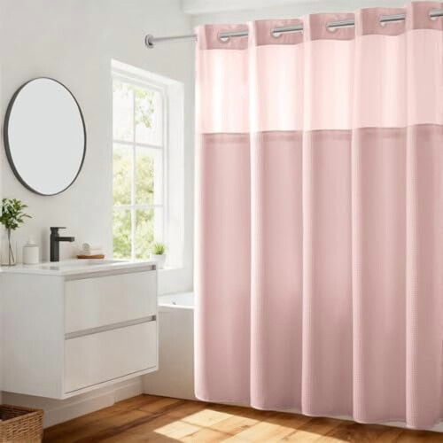 Cortina de chuveiro rosa com bolinhas e forro removível, 180 x 188 cm (71 x 74 polegadas).