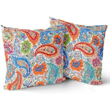 Paisley kussenhoezen 20x20 inch, set van 2, blauw/groen/oranje boho sierkussenhoezen – geschikt voor standaard 20 inch kussenvullingen