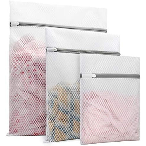 3Pcs Durable Honeycomb Mesh Laundry Bags for Delicates (1Large, 1Medium, 1Small)