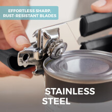 EASTIN 3-in-1 Stainless Steel Can Opener – Rust-Proof Blade, Easy-Grip Knob, Smooth Edge Cutter for Cans & Bottles – Black