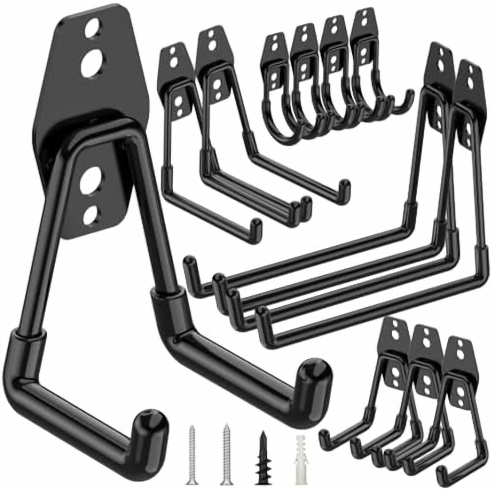 12 Pack Heavy Duty Garage Hooks, Steel Utility Wall Storage Hooks, Wall Mount Hanger Organizer For Ladders, Bikes, Tools, Bulky Items (Black) 9338982289214
