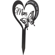 LEDMOMO Iron Cemetery Stake in Memory of Mom Black Outdoor Lawn Ornament Memorial Garden Decoration