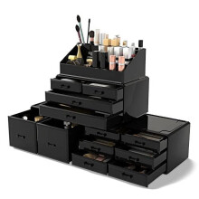 Boîte de rangement pour maquillage et cosmétiques avec 12 tiroirs (noir)
