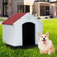 28" Insulated Outdoor Dog House for Winter – Igloo Style with Air Vents, Elevated Floor & Waterproof Plastic – Compatible with Small/Medium Dogs,