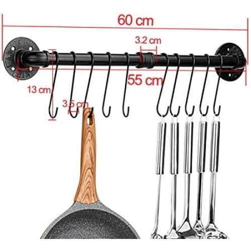 Pot Rack Wall Mounted 23.7 Inch with 10 Hooks Black 1