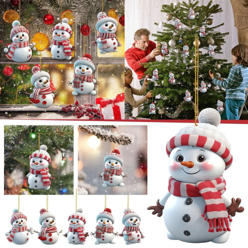 Enfeites de Natal planos em acrílico com boneco de neve (5 peças)