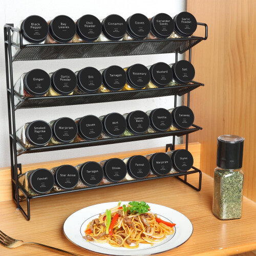 τεμάχια γυάλινα βάζα μπαχαρικών 4oz με καπάκια σέικερ, 21 ετικέτες, άδεια τετράγωνα 1