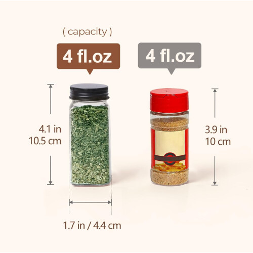 τεμάχια γυάλινα βάζα μπαχαρικών 4oz με καπάκια σέικερ, 21 ετικέτες, άδεια τετράγωνα 2