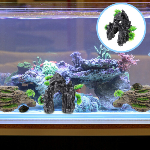 Acquario con rocce decorative, accessori per decorazioni. 2