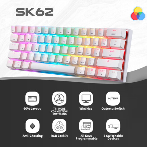 61-Key Red Switch Mechanical Keyboard, Wireless 60% Mode, Compatible with Laptop/PC 2
