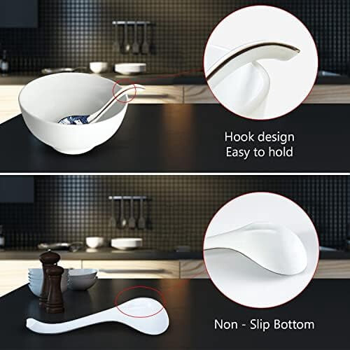 6-Piece Asian Ceramic Soup Spoons with Long Handles 2