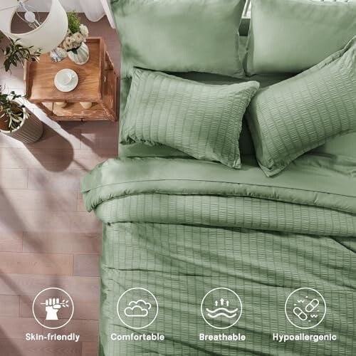 Queen Comforter Set Sage Green Seersucker 7-Piece 2