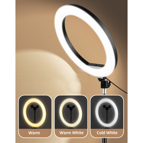 Ring Light LED de 10 polegadas com tripé e suporte para celular, 3 modos/10 níveis de brilho, compatível com transmissões ao vivo, vídeos e 2