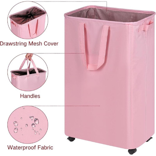 Foldable Laundry Hamper with Wheels, 48L, Waterproof 600D 2