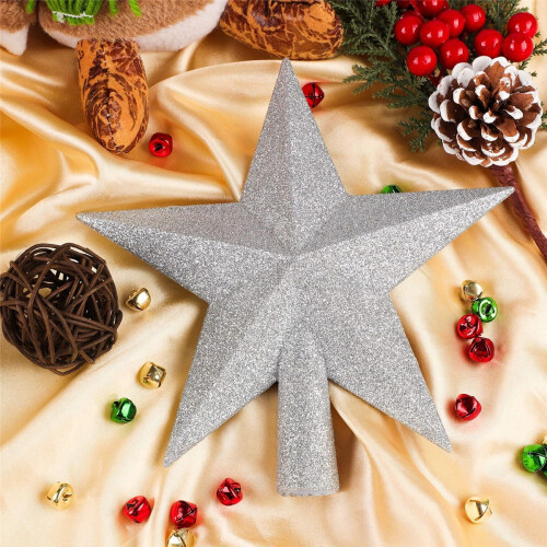 Christmas star tree topper glittered 8 inch 2