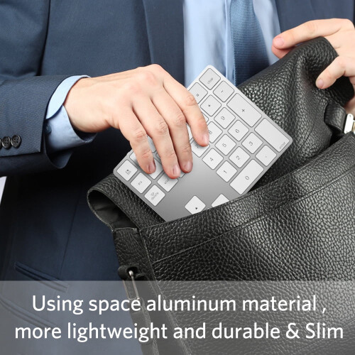 Huiop 34BT Wireless Numeric Keypad with Built-in Rechargeable Battery, Compatible with Windows/iOS/Android (Silver) 1