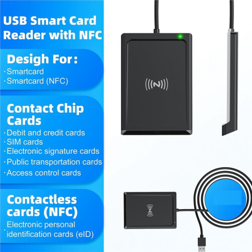 2-in-1 Contact + NFC  Card Reader PC-Linked Dual-Interface  Card Reader/Writer Contact PCSC  Card Reader 2