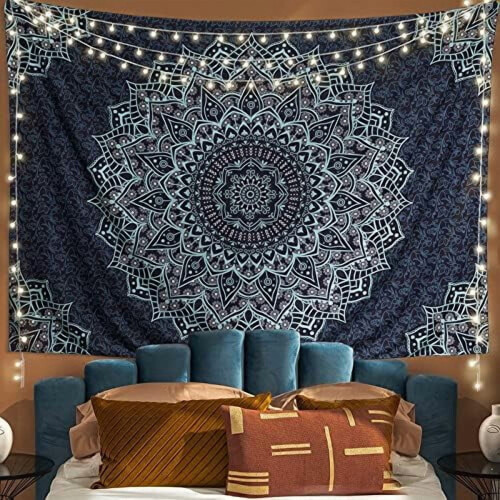 Schwarzer Mandala-Wandteppich – Polyester Boho 2