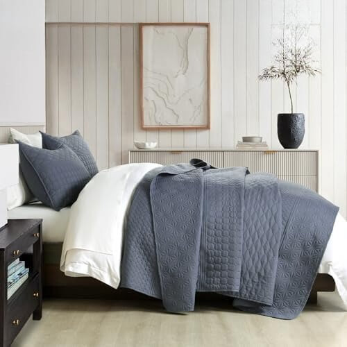 Staalblauwe dekbedset, queensize, van microvezel 2