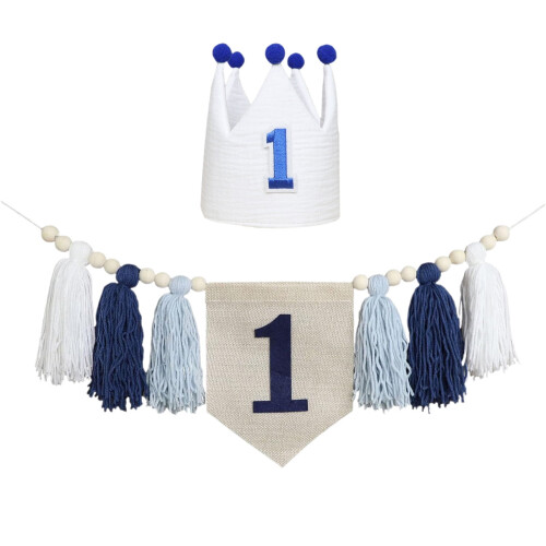 Conjunto de banner com borla para decoração de cadeirão de bebê com tecido. 1