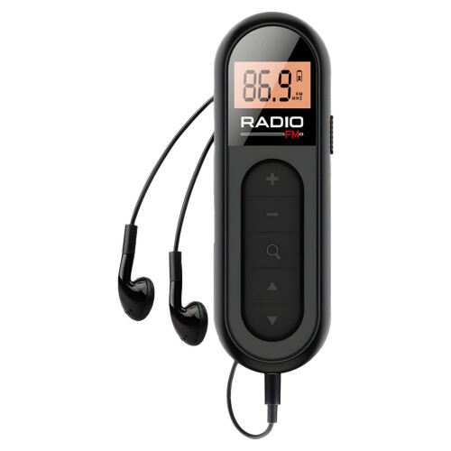 Μαύρο φορητό ραδιόφωνο FM με οθόνη LCD, USB-C 1