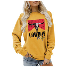 Grafische sweatshirts voor dames, vintage cowboyprint, lange mouwen, ronde hals, trendy, comfortabele pullover voor de herfst en winter.