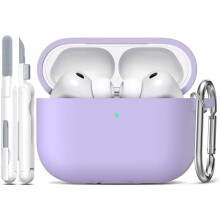 Custodia in morbido silicone per AirPods Pro3 (2025, USB-C), con kit di pulizia e portachiavi – Viola Banana