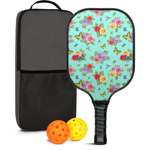 Σετ κουπιών Pickleball από fiberglass με λουλούδια και 2 μπάλες και τσάντα – Συμβατό με