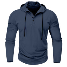 Herrehettegenser med rund hals, langermet, casual, knappåpning og -lukking, størrelse S-3XL