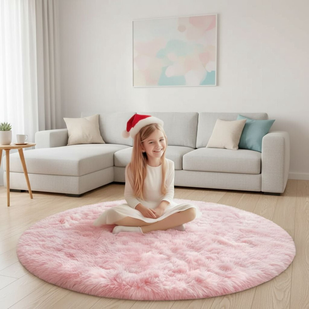 5Ft Round Shaggy Rug For Girls' Bedroom, Kids' Nursery & Playmat – Compatible With Teepee Pink