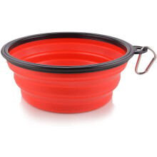 Bol mare pliabil pentru câini, bol pliabil de călătorie de 940 ml cu carabină pentru mers pe jos și drumeții (roșu)