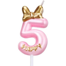 Pinkfarbene Kerzenfigur „Happy Birthday“ mit der Zahl 5, Mädchenmotiv, für Geburtstagskuchen, Backen, Feiern, Wiedersehen, Jubiläumspartys und
