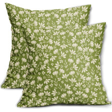 Limettengrüne Kissenbezüge (2 Stück), 45 x 45 cm, Vintage-Blumenmuster im Landhausstil, für Sofa, Bett und Couch, geeignet für drinnen und