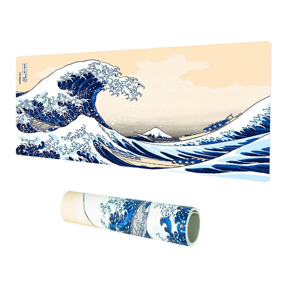 Large Gaming Mouse Pad 31.5"X15.7", Pu Leather, Dual-Side Waterproof, Compatible With All Mice Â The Great Wave Off Kanagawa Design 9499224198036