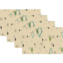 Set de 4 șervețele de masă Mid Century, model Starburst Atomic, anii '50, pentru masă, decor de bucătărie, casă, 12 x 18 inci