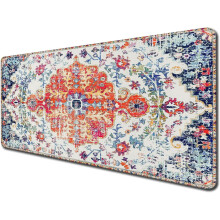 Boho muismat met gestikte rand en antislip rubberen onderkant, 31,5 x 11,8 cm.