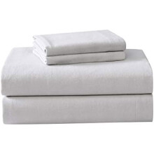 Draps en flanelle, format king size, en coton anti-boulochage et infroissable, pour un confort doux en toutes saisons – Gris nuage (avec taies