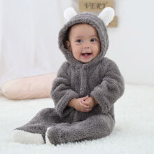 Macacão infantil unissex lulshou com orelhas de urso, capuz, mangas compridas e estampa de pelúcia fofa. Ideal para o inverno e para manter os